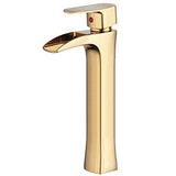 Wovier Shiny Polished Gold Waterfall Bathroom Sink Faucet,Single Handle Single Hole Vessel Lavatory Faucet,Basin Mixer Tap Tall Body,French Gold