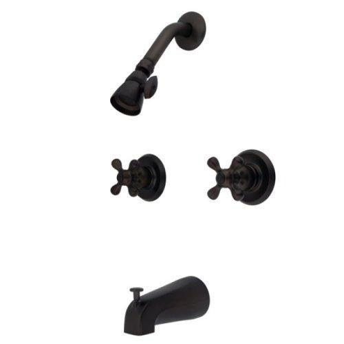 Kingston Brass KB245AX Twin Handle Tub and Shower Faucet with Decor Cross Handle, Oil Rubbed Bronze