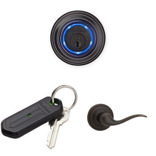 Kwikset Kevo (2nd Gen), Key FOB Accessory and Tustin Passage Lever Bundle, Works with Amazon Alexa via Kevo Plus, in Venetian Bronze