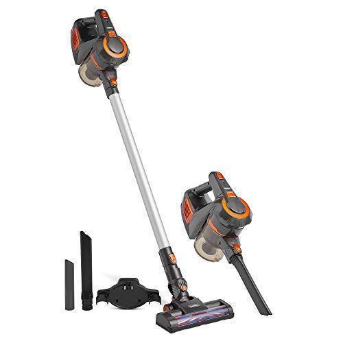 VonHaus Cordless 2 in 1 Stick Handheld Vacuum Cleaner Lightweight Includes Crevice Tool, Carpet Roller & Brush Accessories (Gray/Orange) 22.2V Lithium-ion Battery