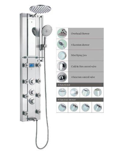 Blue Ocean 52” Stainless Steel SPV962332 Thermostatic Shower Panel with Rainfall Shower Head, 8 Adjustable Nozzles, and Tub Spout