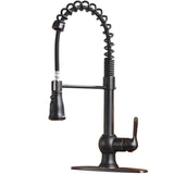 Lead Free Antique Stainless Steel Single Handle Pull Down Sprayer Spring Oil Rubbed Bronze Kitchen Faucet, Kitchen Sink Faucet with Deck Plate