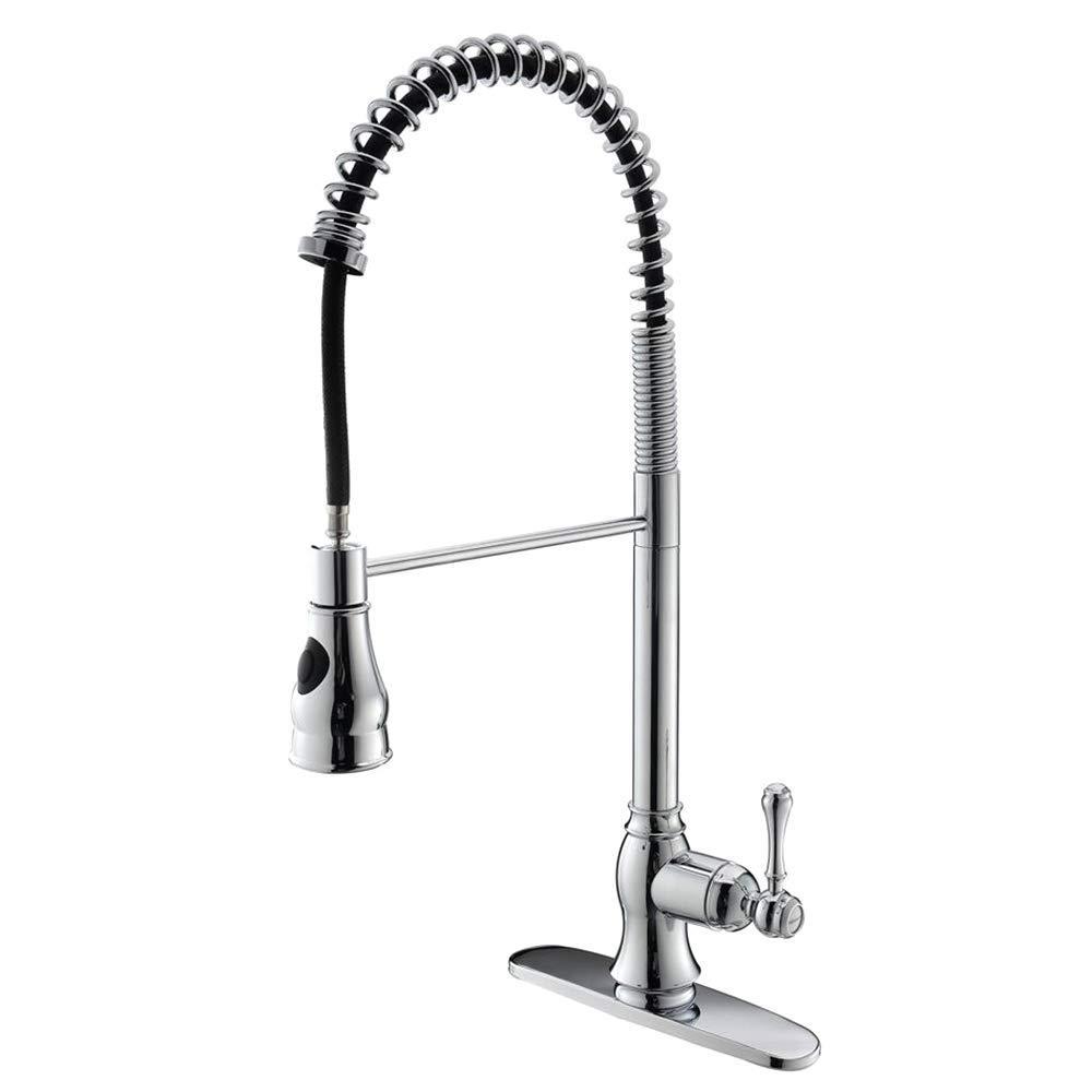 VCCUCINE Commercial High Arc Single Handle Stainless Steel Pull Down Sprayer Chrome Kitchen Sink Faucet, Pull Out Kitchen Faucets With Deck Plate