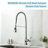 VCCUCINE Commercial High Arc Single Handle Stainless Steel Pull Down Sprayer Chrome Kitchen Sink Faucet, Pull Out Kitchen Faucets With Deck Plate