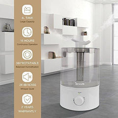 OXA 4L Large Capacity Cool Mist Humidifier Whisper-Quiet , Ultrasonic Air Humidifiers for Bedroom Babyroom Home Office, Two 360° Rotatable Mist Outlets, Waterless Automatic Shut-off (Gray)