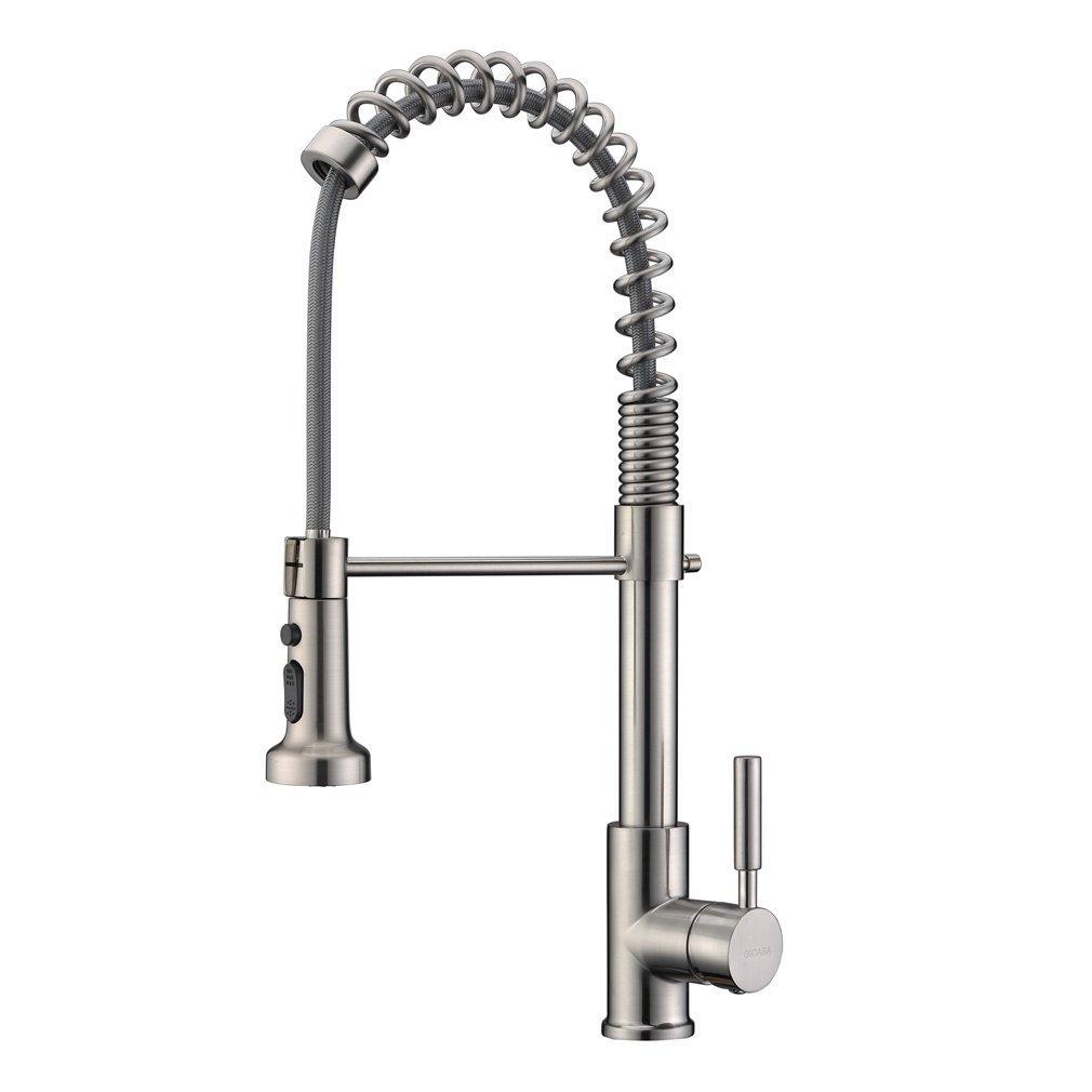 GICASA Upgraded Version Sprayer Solid Brass Commercial Style Single Handle Pull Out Sprayer Kitchen faucet, Brushed Nickel Stainless Steel Pull Down Kitchen Sink Faucets