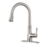 Kitchen Faucet Pull Down Sprayer - WEWE A1008L Stainless Steel Sink Faucets Single Handle High Arc Brushed Nickel Faucet with Pull Out Sprayer