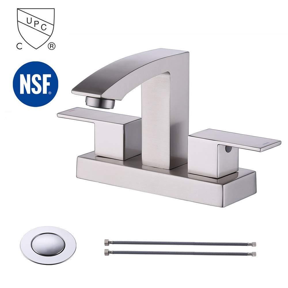 KES cUPC NSF Certified BRASS Bathroom Sink Faucet Two Handle Bath Lavatory Vanity Faucets 4-Inch Centerset Brushed Nickel, L4101BLF-BN