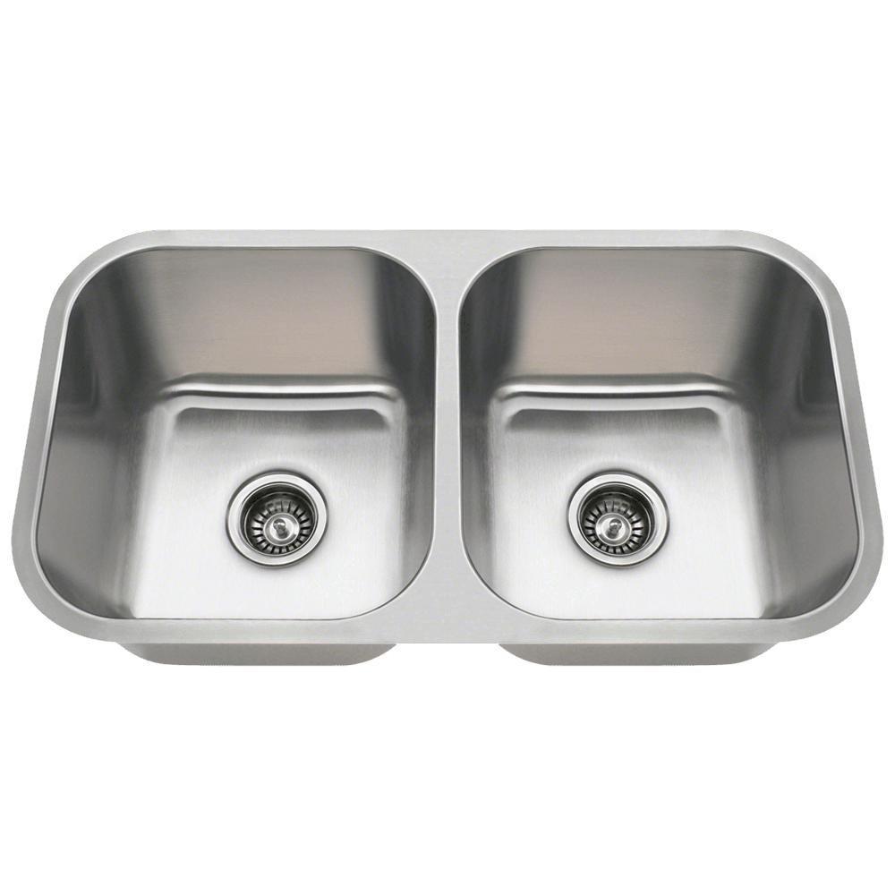 3218A 18-Gauge Undermount Equal Double Bowl Stainless Steel Kitchen Sink