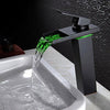 Wovier Oil Rubbed Bronze LED Water Flow Color Changing Waterfall Bathroom Sink Faucet,Single Handle Single Hole Vessel Lavatory Faucet,Basin Mixer Tap Tall Body