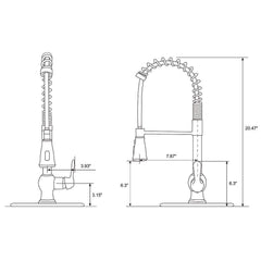 Lead Free Antique Stainless Steel Single Handle Pull Down Sprayer Spring Oil Rubbed Bronze Kitchen Faucet, Kitchen Sink Faucet with Deck Plate