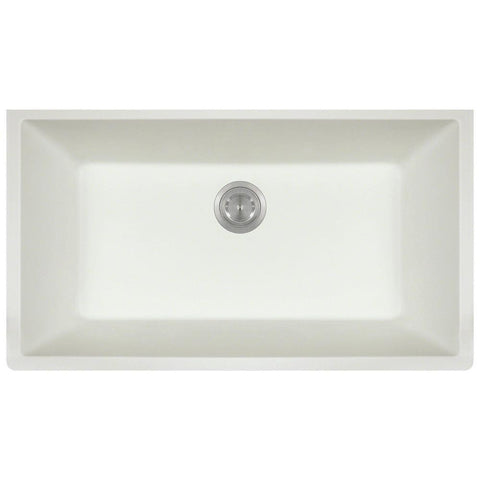 848 Large Single Bowl Quartz Kitchen Sink, White, No Additional Accessories