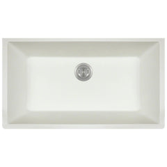 848 Large Single Bowl Quartz Kitchen Sink, White, No Additional Accessories