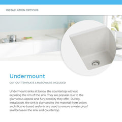 848 Large Single Bowl Quartz Kitchen Sink, White, No Additional Accessories