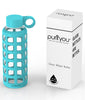 purifyou Premium Glass Water Bottle with Silicone Sleeve & Stainless Steel Lid Insert, 12/22 / 32 oz (5 Pack Aqua Blue, 32 oz)