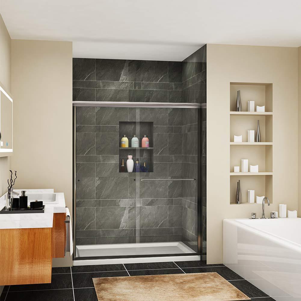 SUNNY SHOWER B020-6072CB Frameless Glass Sliding Shower Door Clear Glass Brushed Nickel Finish 2 Way Sliding, 60