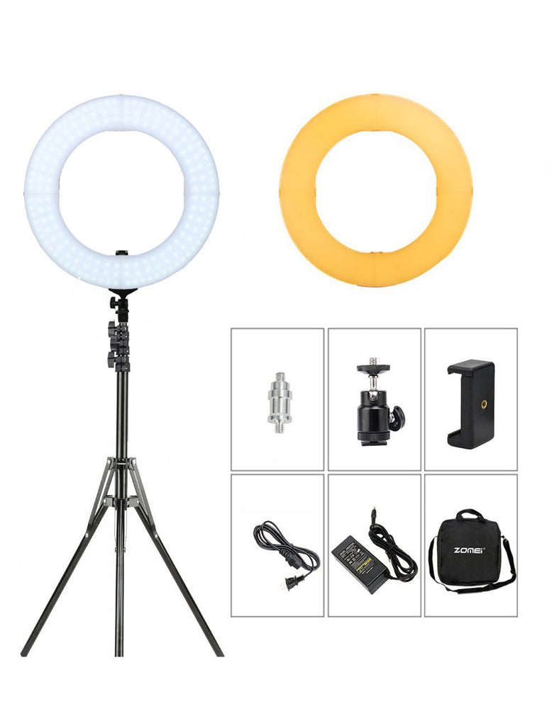 ZOMEI 14 inch LED Ring Light, Dimmable 41W 5500k Output Makeup and YouTube Video Light Professional Photography Lights with Stand, Orange Plastic Filters and Carrying Bag