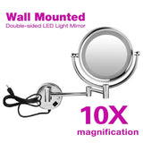 Floureon 10x Magnification 8.5 Inch Plug in Operated LED Lighted Double-Sided Wall Mounted Makeup Mirror, 2.4 Inch Thickness, 11 Inch Extension, Chrome Finish for Cosmetic Shaving Bathroom