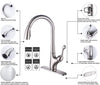 HOMY Kitchen Faucets with Pull Down Sprayer, SUS304 Stainless Steel Brushed Nickel, Hot & Cold Water Kitchen Sink Faucet with Two-function Nozzle, Single Handle Kitchen Faucet with Sprayer