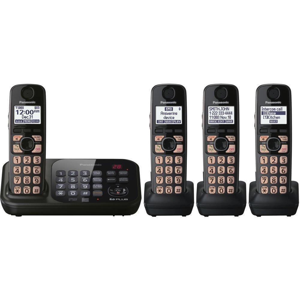 Panasonic KX-TG4744B DECT 6.0 Cordless Phone with Answering System, Black, 4 Handsets (Discontinued By Manufacturer)