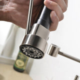 Luxice Commercial Solid Brass Single Handle High-Arc Deck Mounted Pull Down Kitchen Faucet Stainless Steel, Brushed Nickel Faucet with Special Spout Mixer Tap