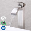 KES cUPC NSF Certified Brass Lead-Free Brass Bathroom Sink Faucet Single Handle Waterfall Spout for Vessel Bowl Sink Faucet Countertop Tall Brushed Nickel, L3109BLF-2