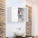 Topeakmart White Wooden Bathroom Wall Cabinet Toilet Medicine Storage Organizer with Adjustable Shelf Cupboard Unit