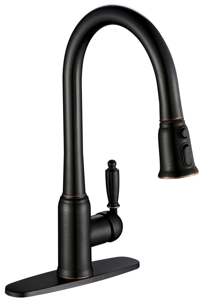 AguaStella AS51ORB Oil Rubbed Bronze Kitchen Faucet with Pull Down Sprayer Single Handle High Arc Kitchen Sink Faucet with Deck Plate