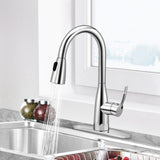 BOHARERS Kitchen Faucet with Sprayer - Single Handle pull down Sprayer Stainless Steel Spot Resist, Polished Chrome