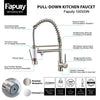 Fapully Contemporary Spring Single Handle Kitchen Sink Faucet with Pull Down Sprayer, Brushed Nickel