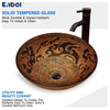 Enbol GS-G0440, Retro Copper Brown Color Artistic Tempered Glass Bathroom Over Counter Artistic Vessel Vanity Sink Bowl, 16.5 Inch Standard Round Top Wash Basin