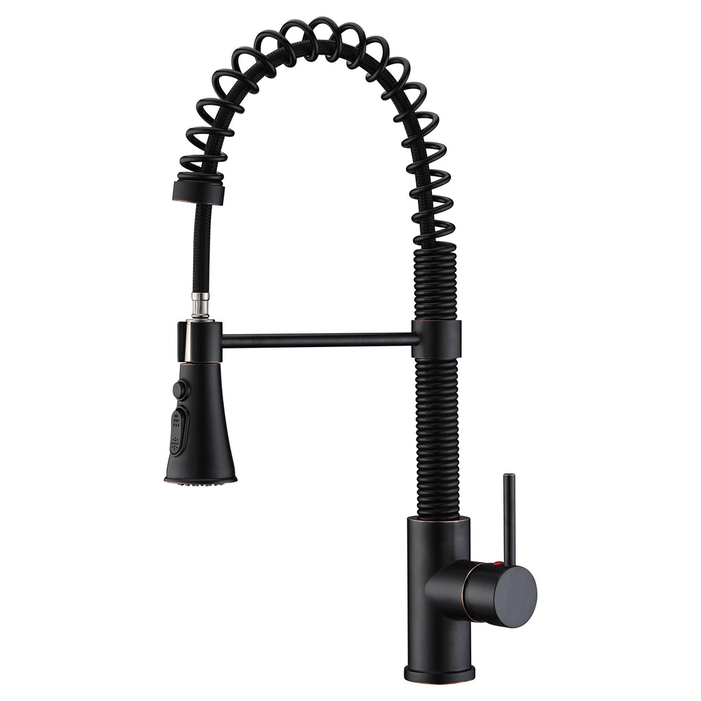 Spring Kitchen Faucets,Avola Lead Free Modern Single Handle Pull Out Sprayer Spring Kitchen Sink Faucets, Oil Rubbed Bronze Solid Brass Kitchen Faucets