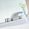 Greenspring Commercial Widespread LED Bathroom Waterfall Basin Faucet Brushed Nickel Dual Handle Bathroom Sink Faucet No Pop Up Drain Include