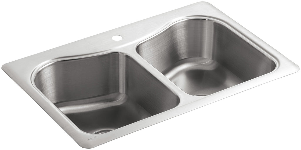 KOHLER K-3369-1-NA Staccato Double-Basin Self-Rimming Kitchen Sink, Stainless Steel