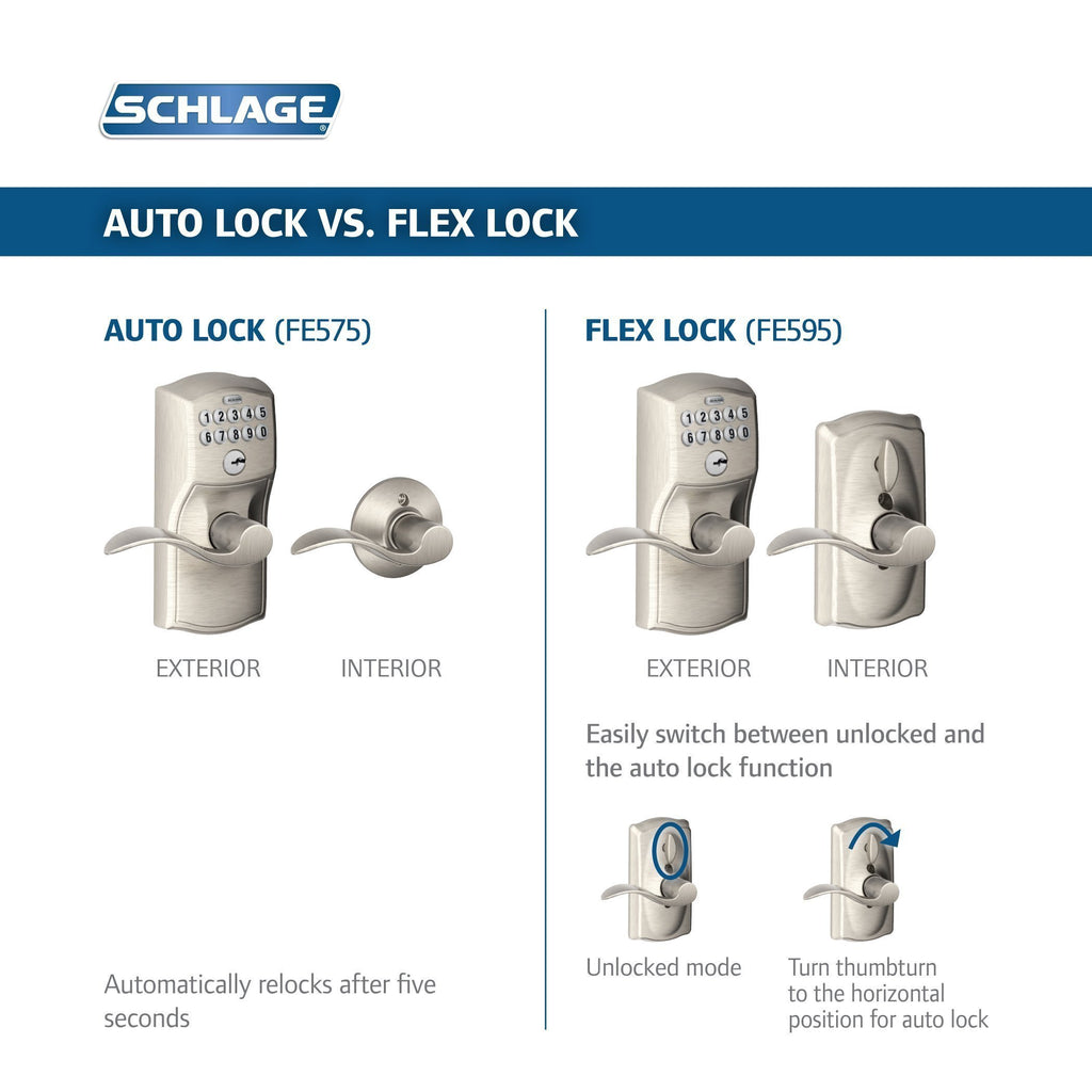 Schlage FE575 CAM 626 ACC Camelot Keypad Entry with Auto-Lock and Accent Levers, Brushed Chrome