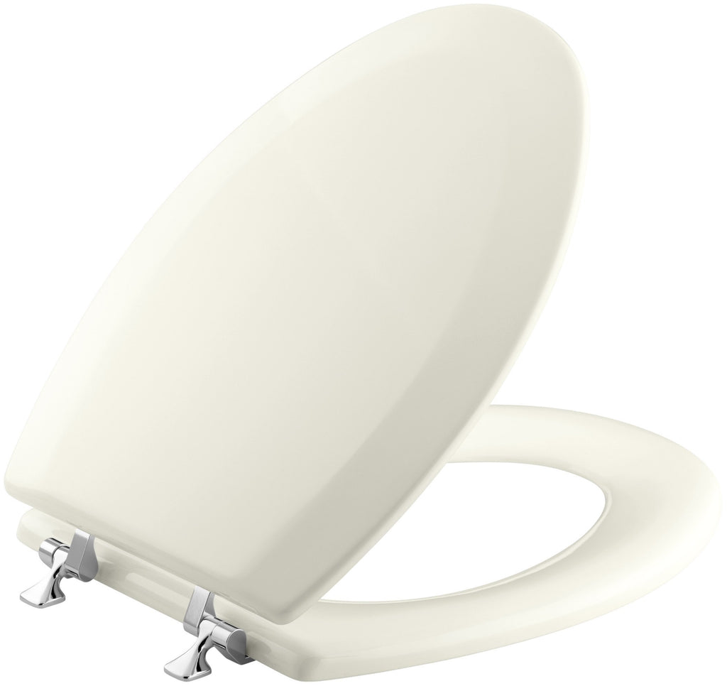 KOHLER K-4722-T-96 Triko Elongated Molded-Wood Toilet Seat with Polished Chrome Hinges, Biscuit