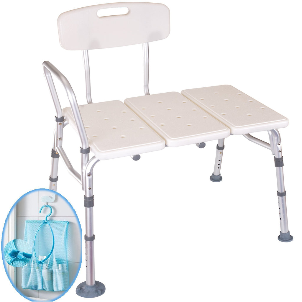 Medokare Shower Transfer Bench Seat – Over Tub Transfer Bench Shower Chair for Elderly, Handicap Transfer Bench for Adults, Adjustable Bathroom Shower Seat with Tote Bag