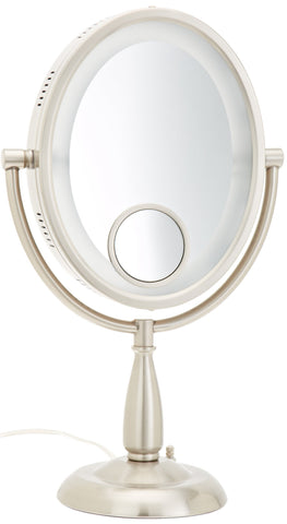Jerdon HL9510N 8-Inch x 10-Inch Oval Lighted Vanity Mirror with 10X and 1X Magnification, 3-Light Settings, Nickel Finish from Jerdon