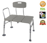 Transfer Bench Adjustable Height Legs, Lightweight Plastic Benches for Bath Tub and Shower with Back Non-slip Seat, Gray