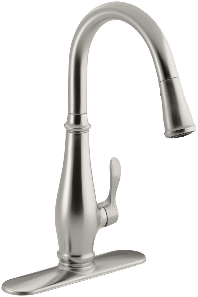 Kohler K-780-VS Cruette Pull-Down Kitchen Faucet, Vibrant Brushed Stainless, Single-Hole or Three-Hole Install, Single Handle, 3-function Spray Head, Sweep Spray and Docking Spray Head Technology