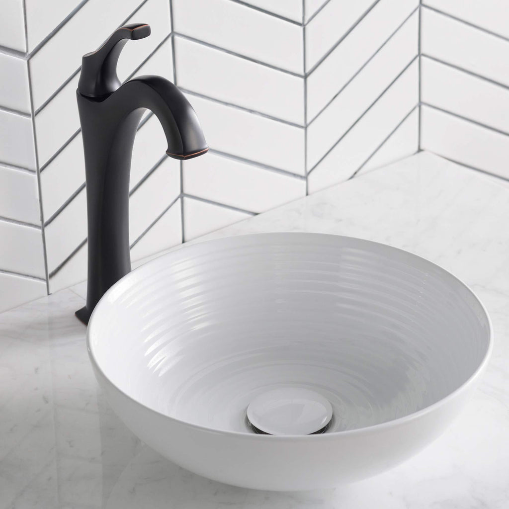 Kraus KCV-204GWH Viva Bathroom Vessel Sink, White 13 in. D x 4.38 in. H