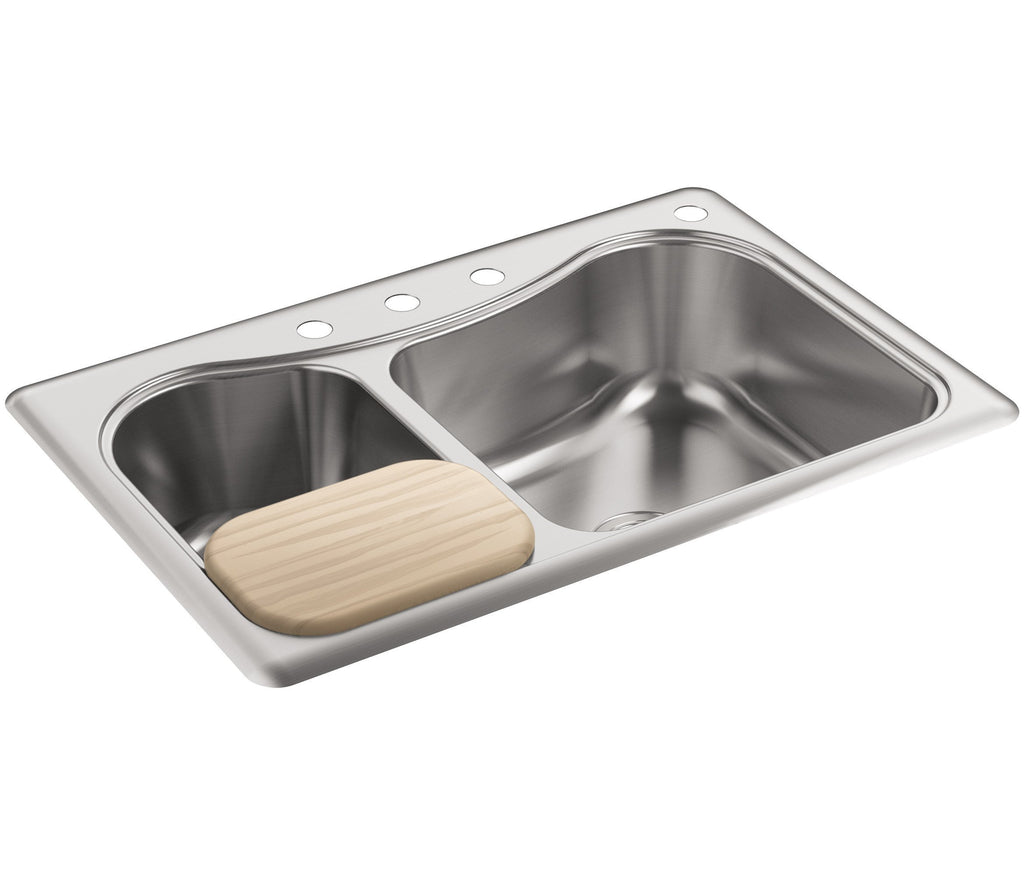 KOHLER K-3361-4-NA Staccato Dual Large/Medium Self-Rimming Kitchen Sink, Stainless Steel