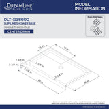 DreamLine SlimLine 36 in. D x 60 in. W x 2 3/4 in. H Center Drain Single Threshold Shower Base in White