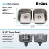 Kraus KBU22 32 inch Undermount 50/50 Double Bowl 16 gauge Stainless Steel Kitchen Sink