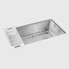 ZUHNE Verona 32 x 19 Inch Single Bowl Under Mount Reversible Offset Drain 16 Gauge Stainless Steel Kitchen Sink W. Grate Protector, Caddy, Colander Set, Drain Strainer and Mounting Clips, 36